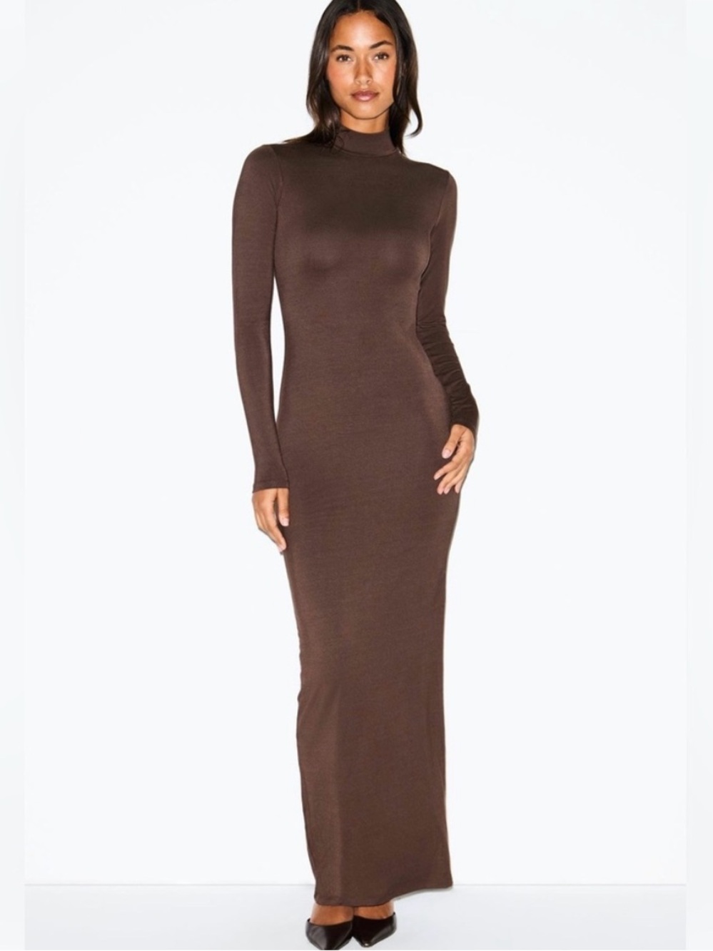 NWT SKIMS Smooth Layers Turtleneck Long Dress in Espresso! Size XS